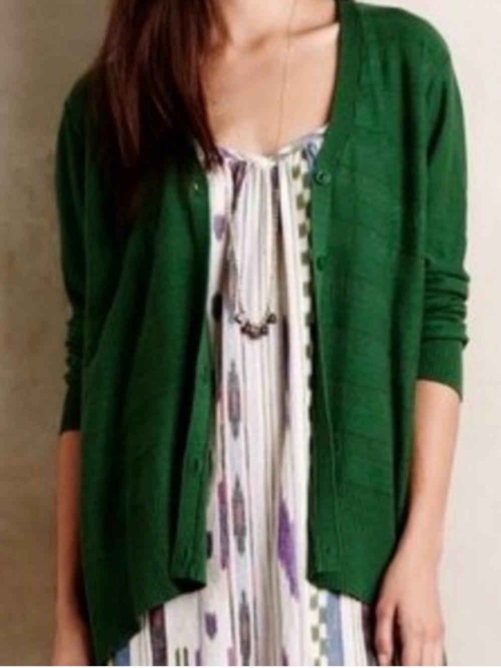 Anthropologie Left of Center Emerald Green Lightweight Cardigan, Sz L, EUC